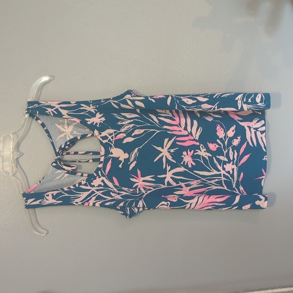 Lilly Pulitzer Noemi Tank Top in Tidal Wave Teal Blue Color Tie Back Tassels L - Picture 1 of 8